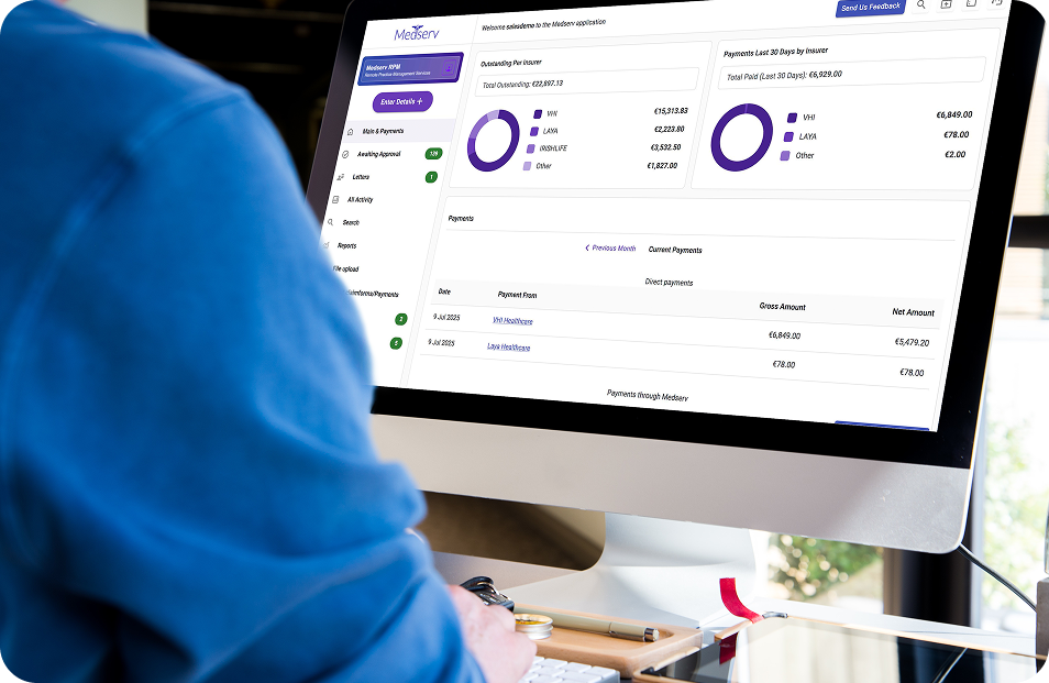 Medserv dashboard on desktop